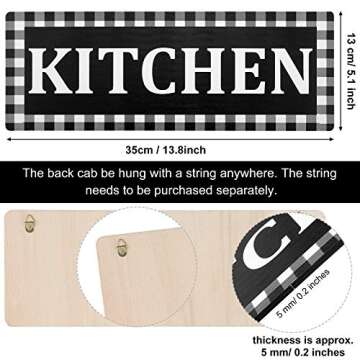 Wooden Kitchen Sign Buffalo Plaid Wall Decor 13.8 x 5.1 Inches Rustic Wall Sign Black and White Vint...