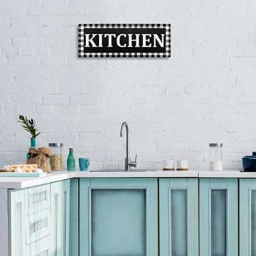 Wooden Kitchen Sign Buffalo Plaid Wall Decor 13.8 x 5.1 Inches Rustic Wall Sign Black and White Vintage Farmhouse Kitchen Decor for Home Kitchen Pantry Dining Room Restaurant Coffee Shop (Black)