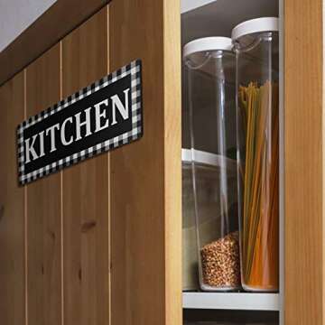 Wooden Kitchen Sign Buffalo Plaid Wall Decor 13.8 x 5.1 Inches Rustic Wall Sign Black and White Vintage Farmhouse Kitchen Decor for Home Kitchen Pantry Dining Room Restaurant Coffee Shop (Black)