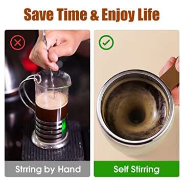 Self Stirring Coffee Mug with Auto Mixing, 13oz Magnetic Rechargeable Mug for Office & Travel