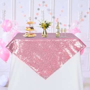 PartyDelight Sequin Tablecloth Fuchsia Pink Sparkly Table Cloth Overlay Square 50"x50"