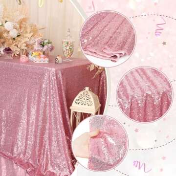 PartyDelight Sequin Tablecloth Fuchsia Pink Sparkly Table Cloth Overlay Square 50"x50"