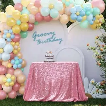 PartyDelight Sequin Tablecloth Fuchsia Pink Sparkly Table Cloth Overlay Square 50"x50"