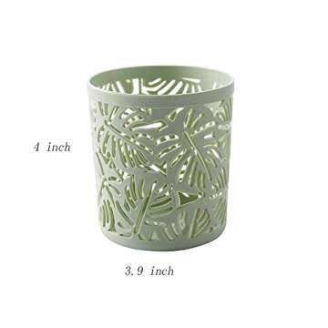 Carriecur Desktop Office Storage Organizer Creative Round Hollow Leaves Tropical Palm Leaves Design Pen Pencil Holder Organizer Basket-2 Pcs(Green)