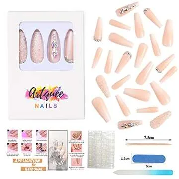 Artquee 24pcs French Nude White Coffin Press-on Nails