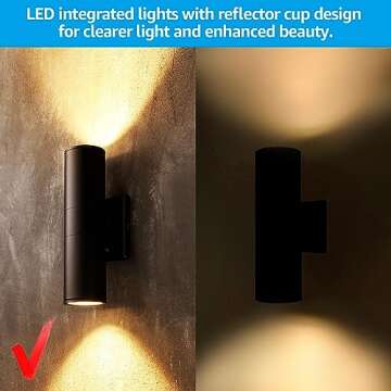 LEONLITE Integrated LED Cylinder Up Down Wall Light Outdoor, 100V-277V 20W Aluminum Waterproof High-end Wall Sconce in 2 Lights, ETL-Listed Exterior Front Door Porch Light, 3000K Warm White, Pack of 4