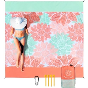 HIHOHO Beach Blanket Waterproof Sandproof Extra Large Beach Mat 79" X 83" for 1-8 Adults Quick Dryin...