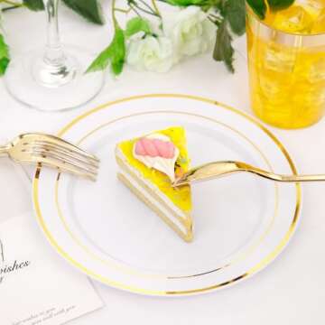 Rubtlamp 180 Pcs Gold Plastic Silverware - Disposable Plastic Utensils - Heavy Duty Plastic Forks And Spoons - Gold Plastic Cutlery Set Include 60 Forks, 60 Knives And 60 Spoons for Christmas Party