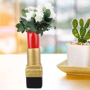 Creative Lipstick Shape Vase, Beautiful Resin Flower Vase, Exquisite Realistic Lipstick Shape Decora...