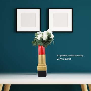 Creative Lipstick Shape Vase, Beautiful Resin Flower Vase, Exquisite Realistic Lipstick Shape Decorative Vase for Book Shop Coffee Shop, Modern Flowers Pot for Home Office (Gold)