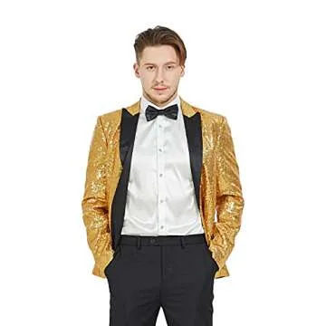 MAGE MALE Mens Tails Slim Fit Tailcoat Sequin Dress Coat Swallowtail Dinner Party Wedding Blazer Suit Jacket Gold