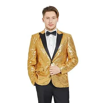 MAGE MALE Mens Tails Slim Fit Tailcoat Sequin Dress Coat Swallowtail Dinner Party Wedding Blazer Suit Jacket Gold