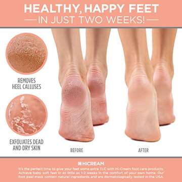 Hicream Foot Peel Mask- 2 Pairs of Regular Skin Exfoliating Foot mask For Cracked Heels, Dead Skin & Calluses, Removes & Repairs Rough Heels, Dry Toe Skin, Peach Scent