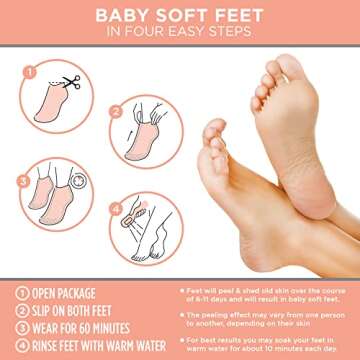 Hicream Foot Peel Mask- 2 Pairs of Regular Skin Exfoliating Foot mask For Cracked Heels, Dead Skin & Calluses, Removes & Repairs Rough Heels, Dry Toe Skin, Peach Scent