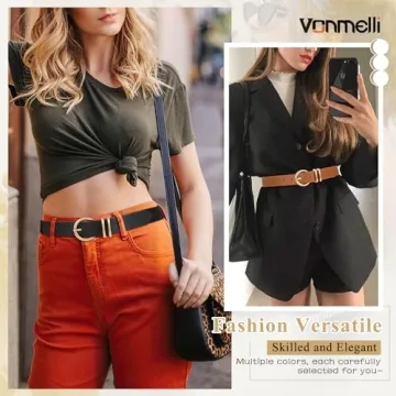 VONMELLI Women's Leather Belts Gold Buckle Fashion Accessory