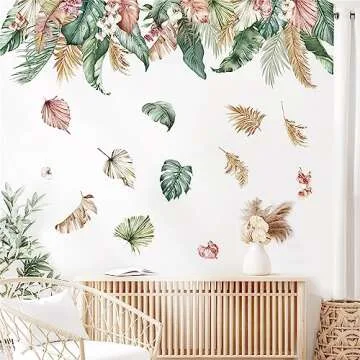 decalmile Tropical Leaves Wall Decals Green Plants Leaf Wall Stickers Living Room Bedroom Office Wall Decor