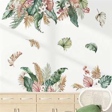 decalmile Tropical Leaves Wall Decals Green Plants Leaf Wall Stickers Living Room Bedroom Office Wall Decor