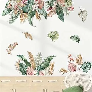 decalmile Tropical Leaves Wall Decals Green Plants Leaf Wall Stickers Living Room Bedroom Office Wall Decor