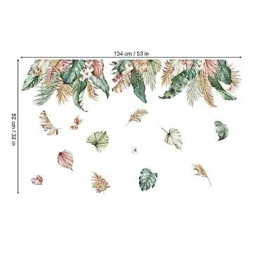 decalmile Tropical Leaves Wall Decals Green Plants Leaf Wall Stickers Living Room Bedroom Office Wall Decor