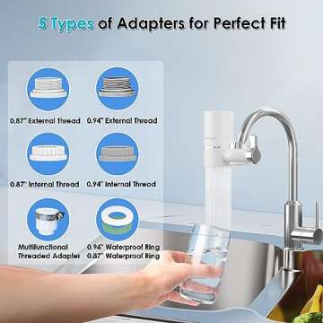 Vortopt Faucet Water Filter for Sink, Rapid Flow - 400 Gallons Faucet Mount Water Filtration System for Tap Water, NSF Certified Reduces Chlorine & Bad Taste with 2 Replacements, T1