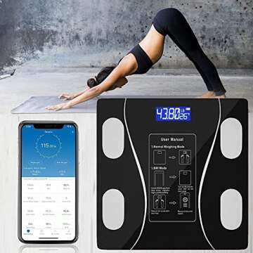 3 Pcs Wireless Intelligent Digital Bathroom Tempered Glass Platform BMI Scale, Body Fat Scale, Body Composition Analyzer with Smartphone Application and Bluetooth synchronous Scale（320mm/12.5in）
