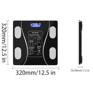 3 Pcs Wireless Intelligent Digital Bathroom Tempered Glass Platform BMI Scale, Body Fat Scale, Body Composition Analyzer with Smartphone Application and Bluetooth synchronous Scale（320mm/12.5in）