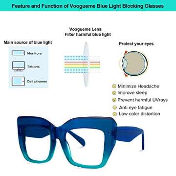 Vooglam Oversize Square Blue Light Glasses for Women Anti UV Eyestrain Computer Phone TV Eyewear Blue Rosaura