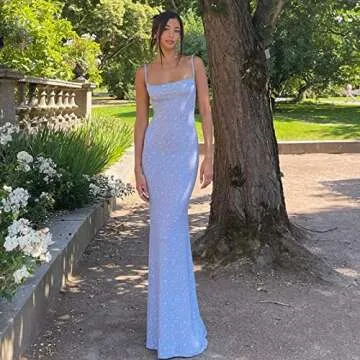 KMBANGI Women Cutout Backless Maxi Dress Sexy Sleeveless Floral Cocktail Dresses Bodycon Spaghetti Strap Long Dress Party(Blue,M)