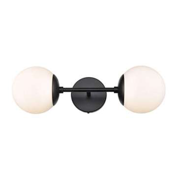Light Society LS-W268-BK-WH Zeno Black and White Glass 2-Light Globe Wall Sconce, Mid Century Modern Retro Vintage Style