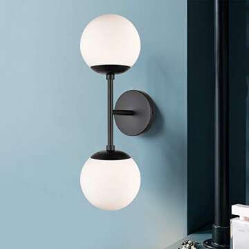 Light Society LS-W268-BK-WH Zeno Black and White Glass 2-Light Globe Wall Sconce, Mid Century Modern Retro Vintage Style