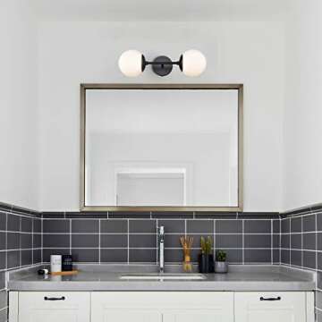 Light Society LS-W268-BK-WH Zeno Black and White Glass 2-Light Globe Wall Sconce, Mid Century Modern Retro Vintage Style