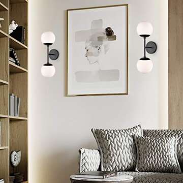 Light Society LS-W268-BK-WH Zeno Black and White Glass 2-Light Globe Wall Sconce, Mid Century Modern Retro Vintage Style