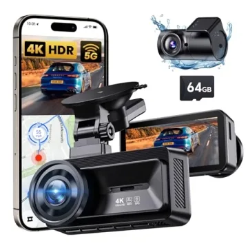 COOLCRAZY 4K Dual Dash Cam - WiFi, GPS, Night Vision, 64GB Card Included