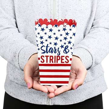 Big Dot of Happiness Stars and Stripes - Memorial Day, 4th of July and Labor Day USA Patriotic Party Favor Popcorn Treat Boxes - Set of 12