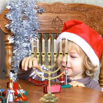 FOMIYES 7 Branch Menorah Candle Holder Hanukkah Candle Stand Jerusalem Candlestick Centerpiece for J...