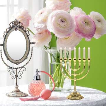 FOMIYES 7 Branch Menorah Candle Holder Hanukkah Candle Stand Jerusalem Candlestick Centerpiece for Jewish Holiday Party Decor Golden 17x13.5cm