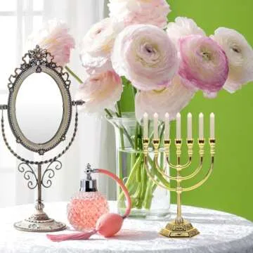 FOMIYES 7 Branch Menorah Candle Holder Hanukkah Candle Stand Jerusalem Candlestick Centerpiece for Jewish Holiday Party Decor Golden 17x13.5cm