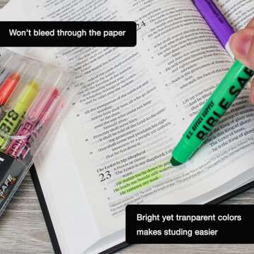 U.S. Office Supply Bible Safe Gel Highlighters, 6 Pack Set - 6 Different Bright Neon Fluorescent Highlight Colors Yellow, Orange, Pink, Purple, Green, Blue - Won't Bleed, Fade or Smear - Study Guide