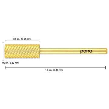 PANA Flat Top Small Barrel 3/32" Shank Size - (Gold, Fine Grit) - Fast remove Acrylic or Hard Gel Na...
