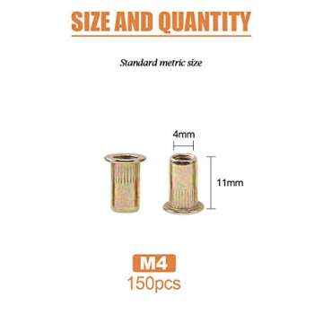 Keadic 150Pcs M4 Rivet Nuts - Zinc Plated Carbon Steel Insert Kit for Furniture