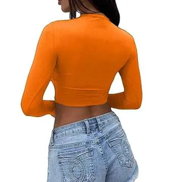 Abardsion Women's Sexy Long Sleeve Crop Top - Perfect Fitting 2024 Basic Tee