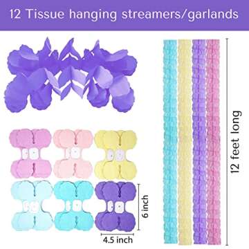 3D Four Leaf Flower Tissue Paper Hanging Streamers for All Party Events, Photo Garland Backdrop, 12-Pack (Rainbow Pastel)
