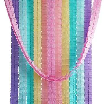 3D Four Leaf Flower Tissue Paper Hanging Streamers for All Party Events, Photo Garland Backdrop, 12-Pack (Rainbow Pastel)