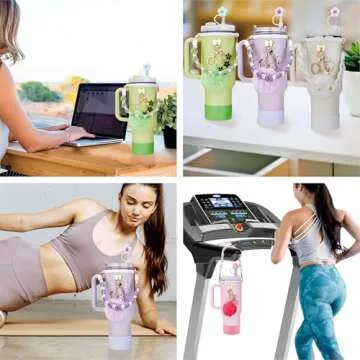 Compatible with Stanley Cup Accessories, 7pcs Tumbler Accessories for Stanley Cup 30/40 oz, Including Water Bottle Handle Strap, Cup Boot, Straw Cover, Plush Ball and Key Charm, Purple