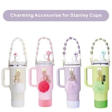Compatible with Stanley Cup Accessories, 7pcs Tumbler Accessories for Stanley Cup 30/40 oz, Including Water Bottle Handle Strap, Cup Boot, Straw Cover, Plush Ball and Key Charm, Purple