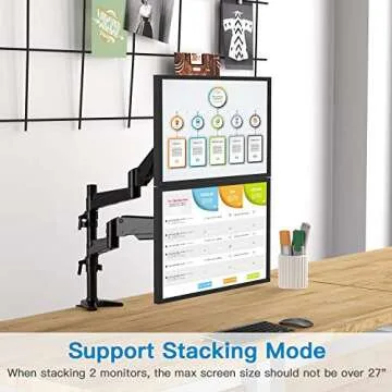 HUANUO Dual Monitor Mount Stand - Aluminum Gas Spring Arm Height Adjustable Monitor Desk Mount VESA Bracket for Two 17 to 32 Inch Flat / Curved LCD Computer Screens with C Clamp, Grommet Base, Black