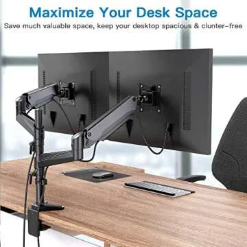 HUANUO Dual Monitor Mount Stand - Aluminum Gas Spring Arm Height Adjustable Monitor Desk Mount VESA Bracket for Two 17 to 32 Inch Flat / Curved LCD Computer Screens with C Clamp, Grommet Base, Black