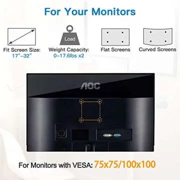 HUANUO Dual Monitor Mount Stand - Aluminum Gas Spring Arm Height Adjustable Monitor Desk Mount VESA Bracket for Two 17 to 32 Inch Flat / Curved LCD Computer Screens with C Clamp, Grommet Base, Black