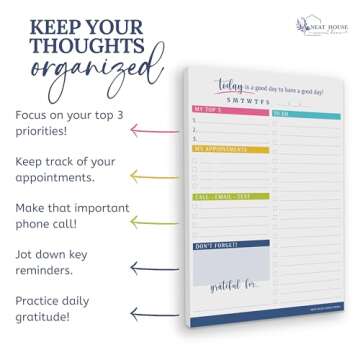 Neat House Sweet Home To Do List Notepad. Daily Notebook for Work Organization, Cute Day Planner, Te...