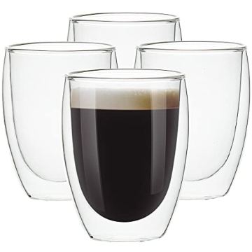 Elegant 12oz Double-Walled Glass Cups - 4 Pack